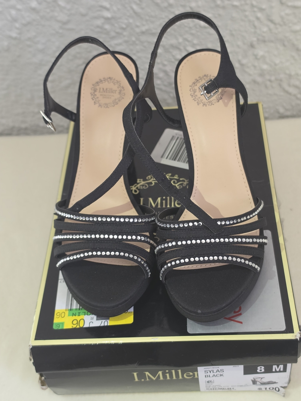 ​I.Miller Sylas Black Rhinestone Platform Heels Sandals Sz 8M NWT